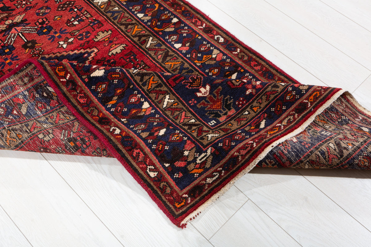 Vintage Red and Navy Blue Allover Medallion Hand-Knotted Area Rug – 6' 4" x 3' 2" (194 x 97 cm)