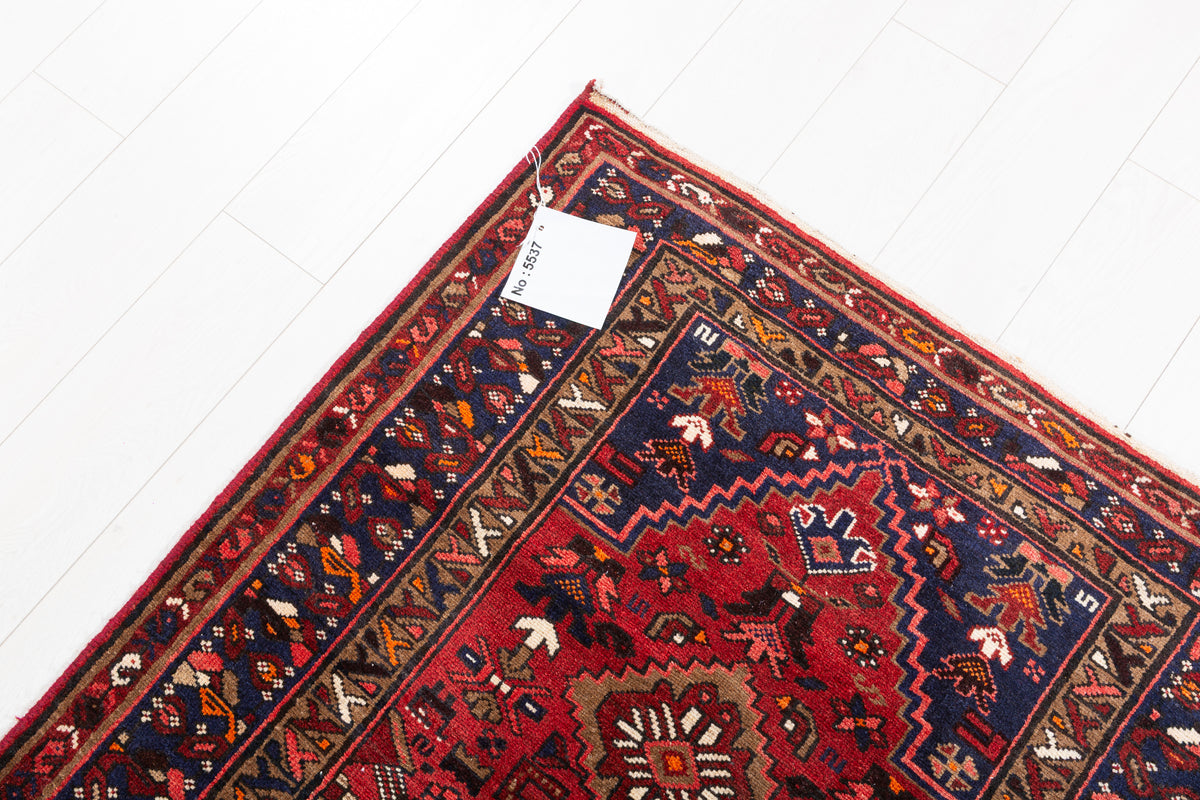 Vintage Red and Navy Blue Allover Medallion Hand-Knotted Area Rug – 6' 4" x 3' 2" (194 x 97 cm)
