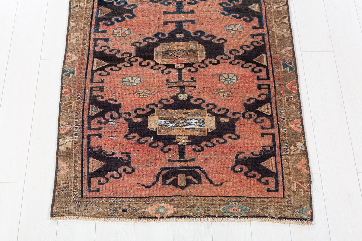 Antique Faded Peach Allover Vine Hand-Knotted Area Rug – 7' 1" x 3' 5" (217 x 103 cm)