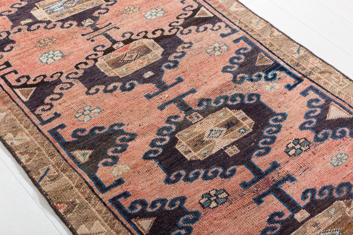 Antique Faded Peach Allover Vine Hand-Knotted Area Rug – 7' 1" x 3' 5" (217 x 103 cm)