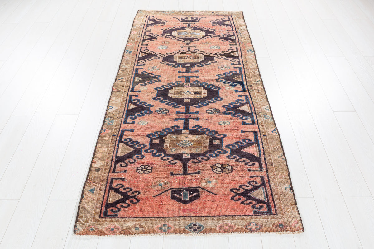 Antique Faded Peach Allover Vine Hand-Knotted Area Rug – 7' 1" x 3' 5" (217 x 103 cm)