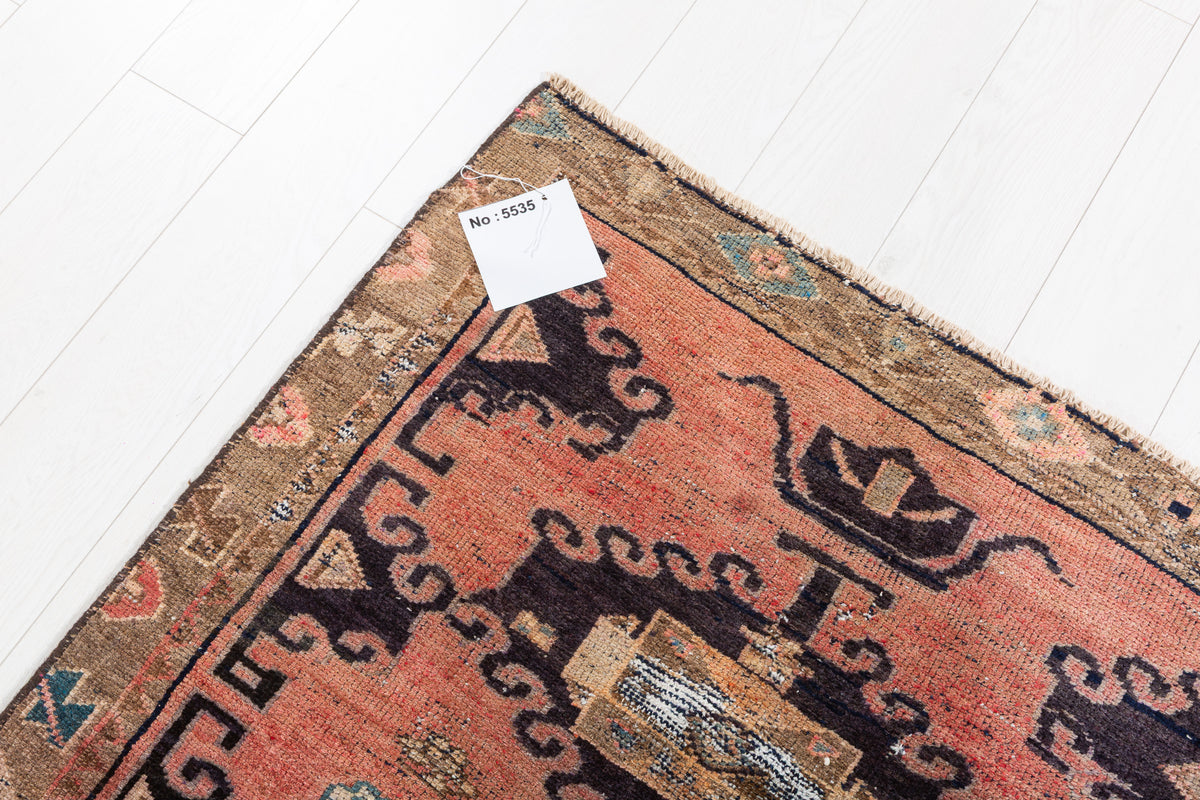Antique Faded Peach Allover Vine Hand-Knotted Area Rug – 7' 1" x 3' 5" (217 x 103 cm)