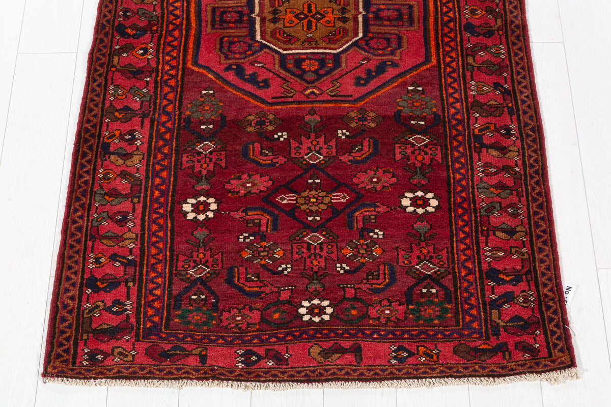 Vintage Burgundy Geometric Medallion Area Rug – 6' 3" x 3' 5" (190 x 105 cm)