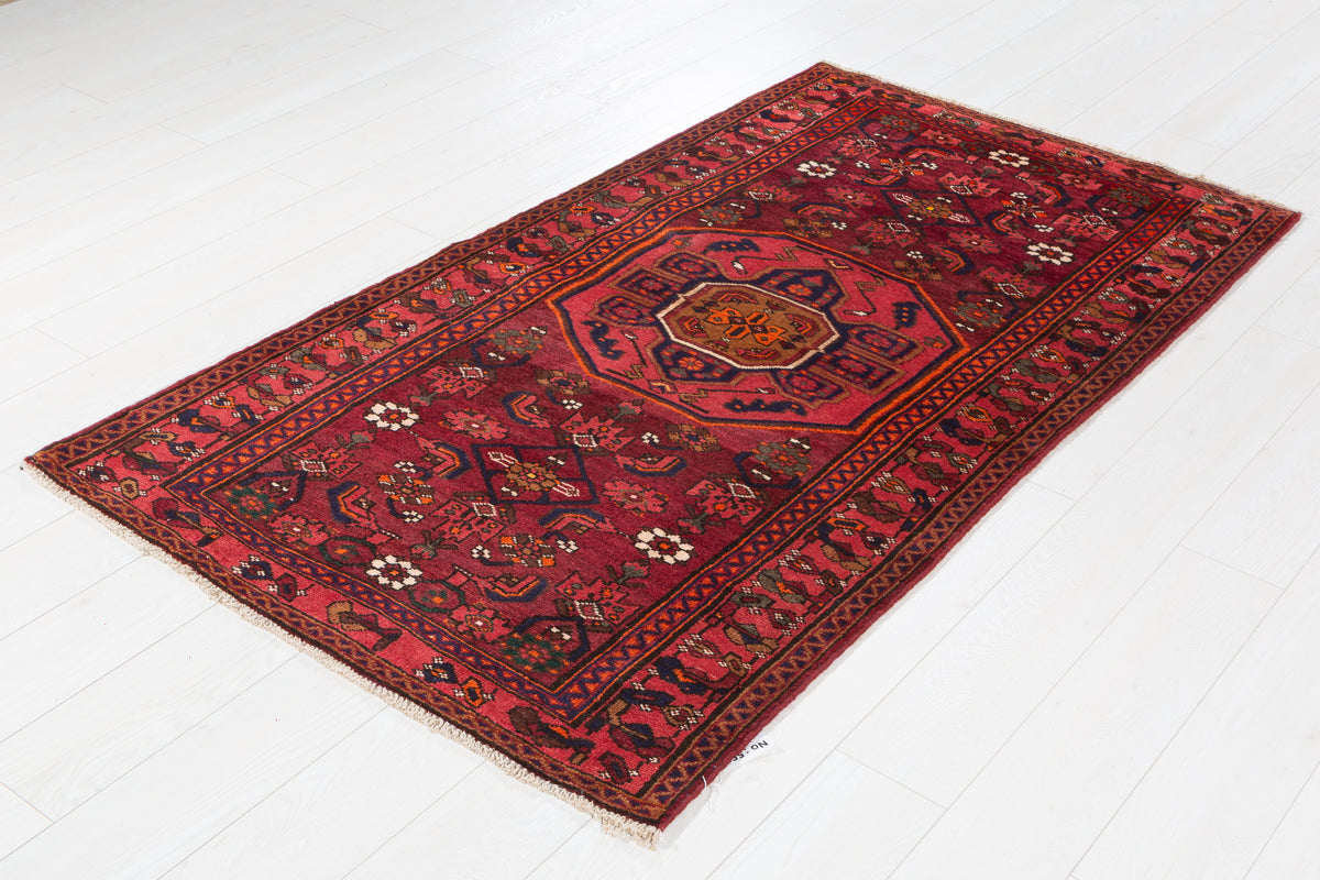 Vintage Burgundy Geometric Medallion Area Rug – 6' 3" x 3' 5" (190 x 105 cm)