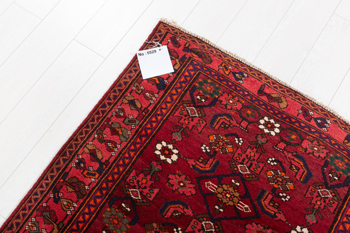 Vintage Burgundy Geometric Medallion Area Rug – 6' 3" x 3' 5" (190 x 105 cm)