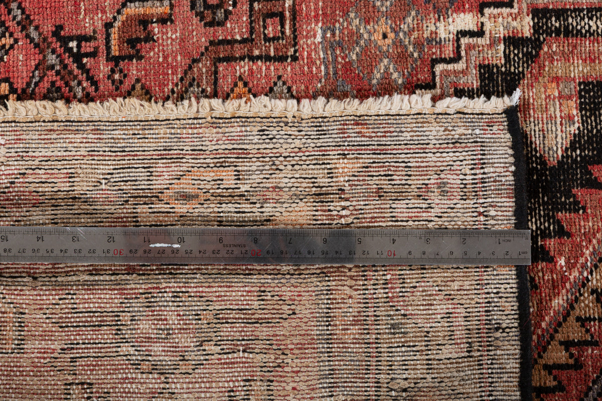 Antique Distressed Brick Red and Black Medallion Hand-Knotted Area Rug – 6' 6" x 3' 3" (197 x 100 cm)