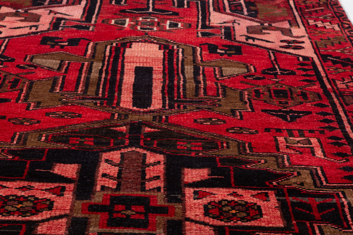 Vintage Red and Pink Bold Tribal Geometric Hand-Knotted Area Rug – 6' 10" x 3' 7" (209 x 110 cm)