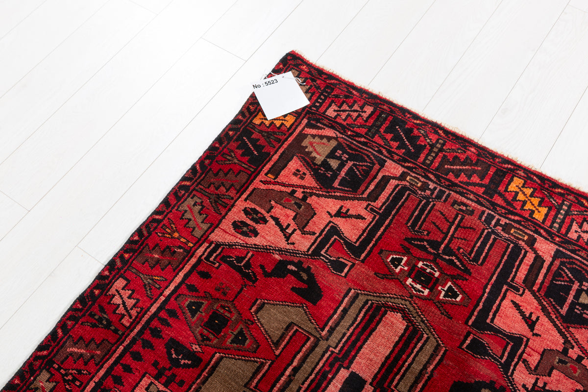 Vintage Red and Pink Bold Tribal Geometric Hand-Knotted Area Rug – 6' 10" x 3' 7" (209 x 110 cm)