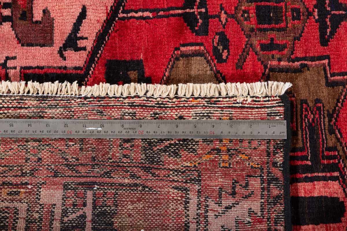 Vintage Red and Pink Bold Tribal Geometric Hand-Knotted Area Rug – 6' 10" x 3' 7" (209 x 110 cm)