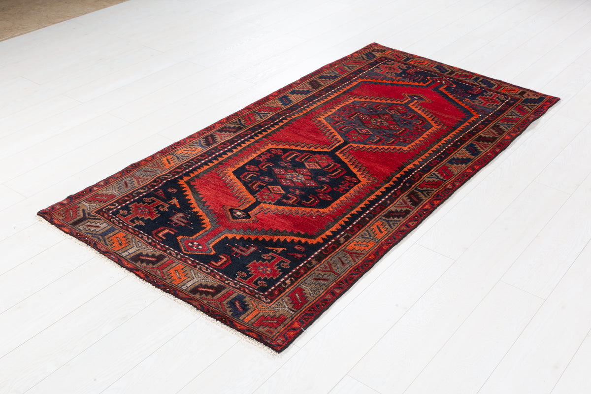 Vintage Red and Brown Medallion Hand-Knotted Area Rug – 6' 8" x 3' 3" (204 x 100 cm)