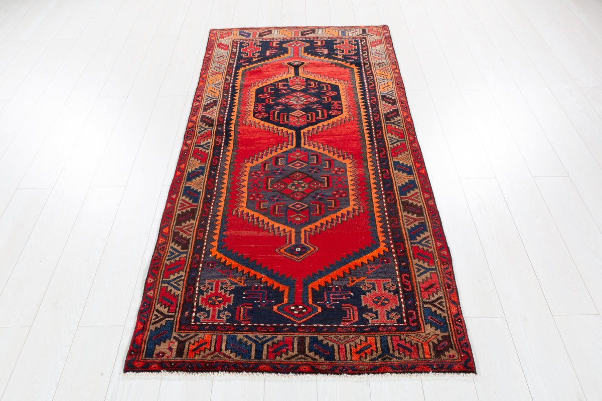 Vintage Red and Brown Medallion Hand-Knotted Area Rug – 6' 8" x 3' 3" (204 x 100 cm)