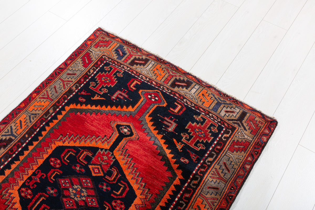 Vintage Red and Brown Medallion Hand-Knotted Area Rug – 6' 8" x 3' 3" (204 x 100 cm)