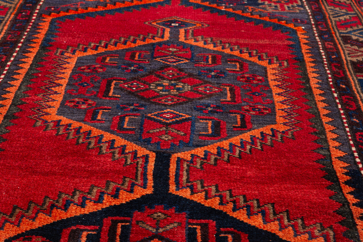 Vintage Red and Brown Medallion Hand-Knotted Area Rug – 6' 8" x 3' 3" (204 x 100 cm)