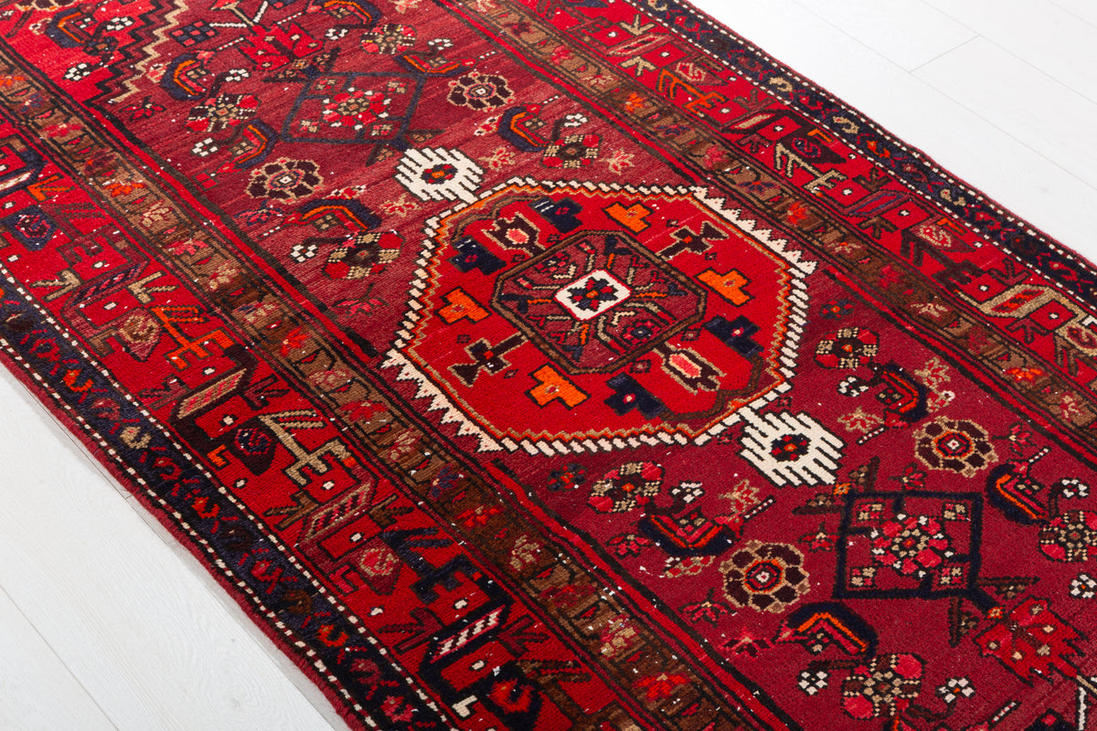 Vintage Burgundy Small Medallion Allover Hand-Knotted Area Rug – 6' 10" x 3' 5" (208 x 104 cm)