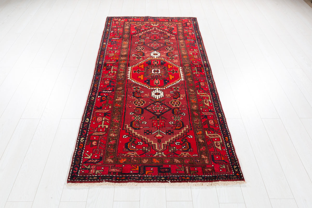 Vintage Burgundy Small Medallion Allover Hand-Knotted Area Rug – 6' 10" x 3' 5" (208 x 104 cm)