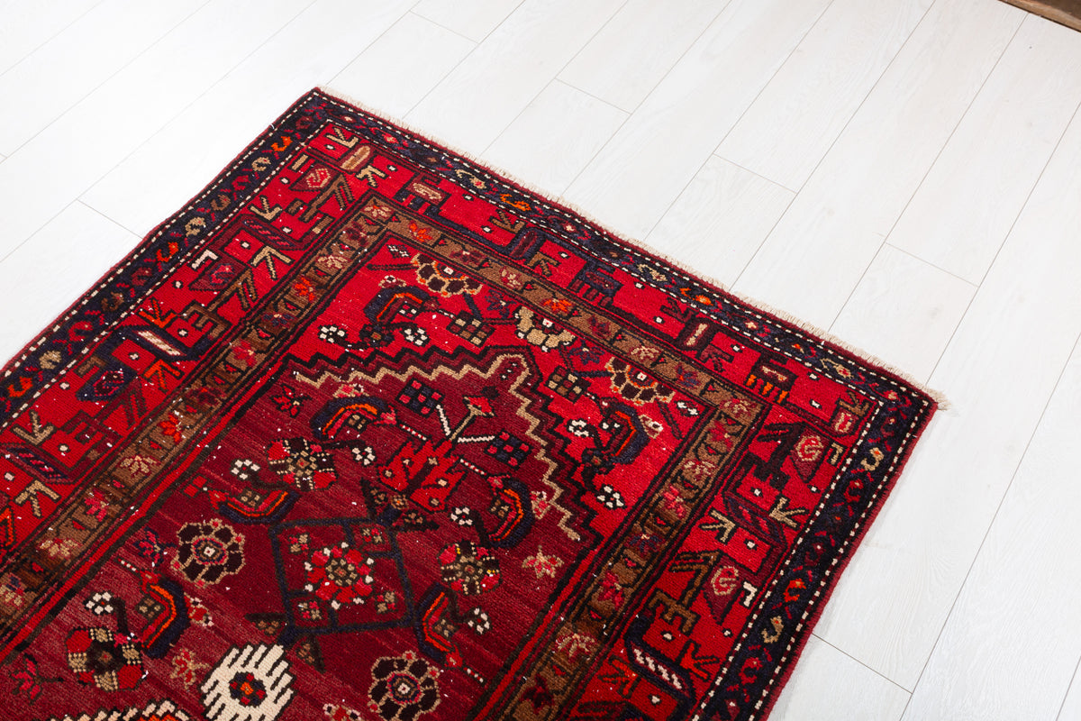 Vintage Burgundy Small Medallion Allover Hand-Knotted Area Rug – 6' 10" x 3' 5" (208 x 104 cm)
