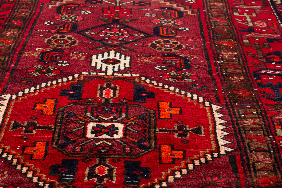 Vintage Burgundy Small Medallion Allover Hand-Knotted Area Rug – 6' 10" x 3' 5" (208 x 104 cm)