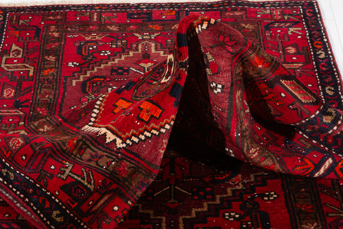 Vintage Burgundy Small Medallion Allover Hand-Knotted Area Rug – 6' 10" x 3' 5" (208 x 104 cm)