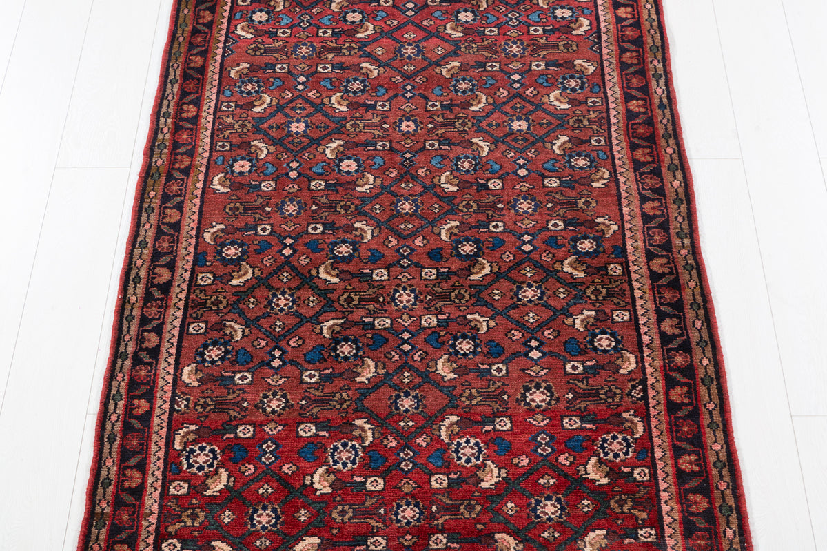 Vintage Rust Red Allover Diamond Lattice Hand-Knotted Area Rug – 7' 2" x 3' 5" (219 x 105 cm)