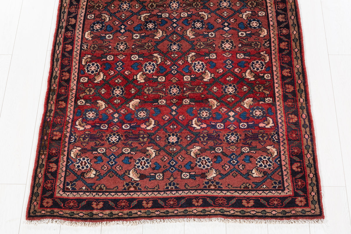 Vintage Rust Red Allover Diamond Lattice Hand-Knotted Area Rug – 7' 2" x 3' 5" (219 x 105 cm)