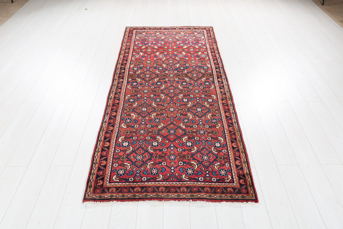 Vintage Rust Red Allover Diamond Lattice Hand-Knotted Area Rug – 7' 2" x 3' 5" (219 x 105 cm)