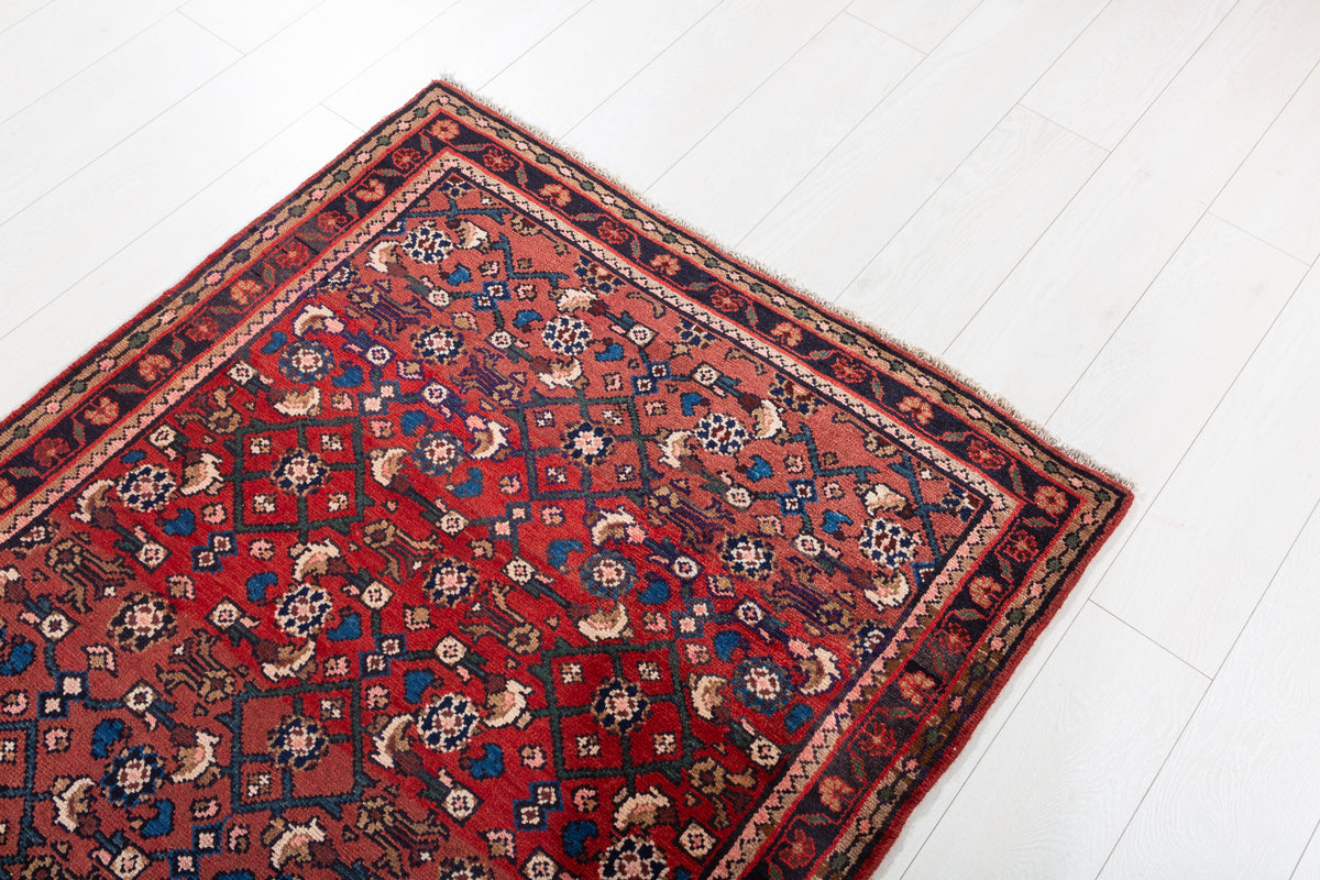 Vintage Rust Red Allover Diamond Lattice Hand-Knotted Area Rug – 7' 2" x 3' 5" (219 x 105 cm)