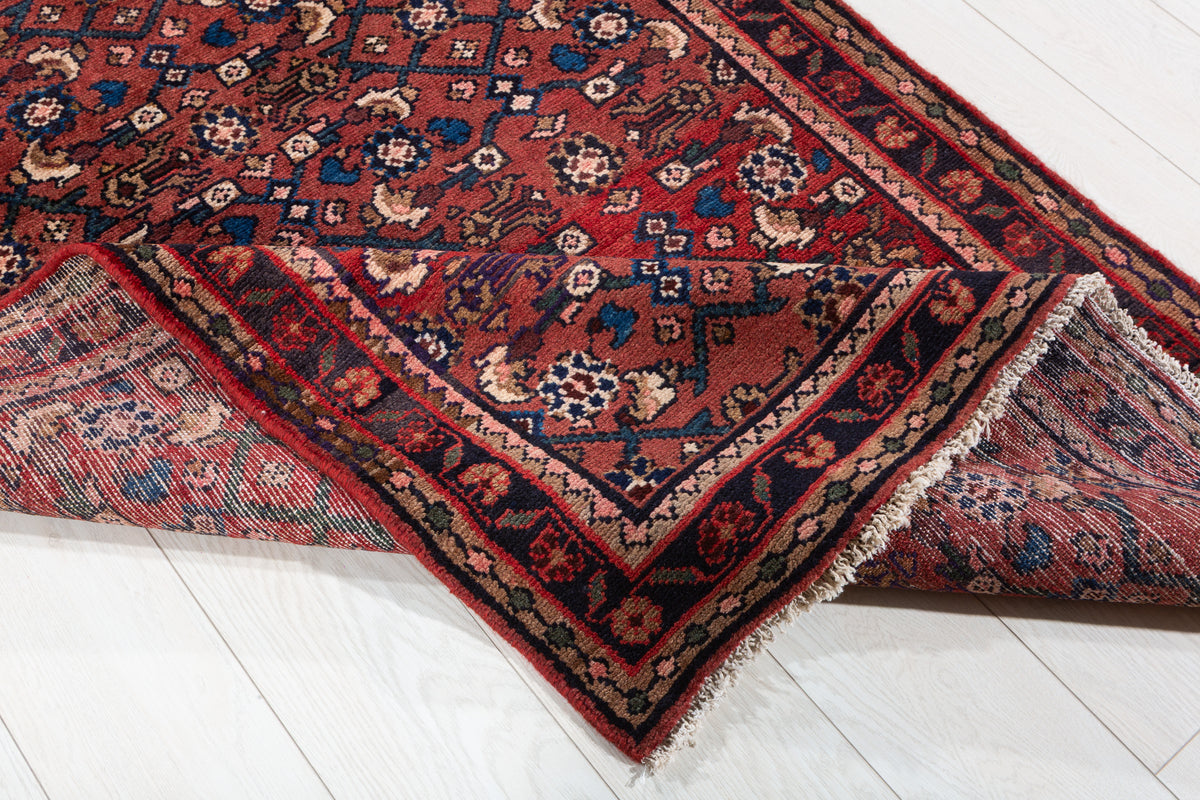 Vintage Rust Red Allover Diamond Lattice Hand-Knotted Area Rug – 7' 2" x 3' 5" (219 x 105 cm)