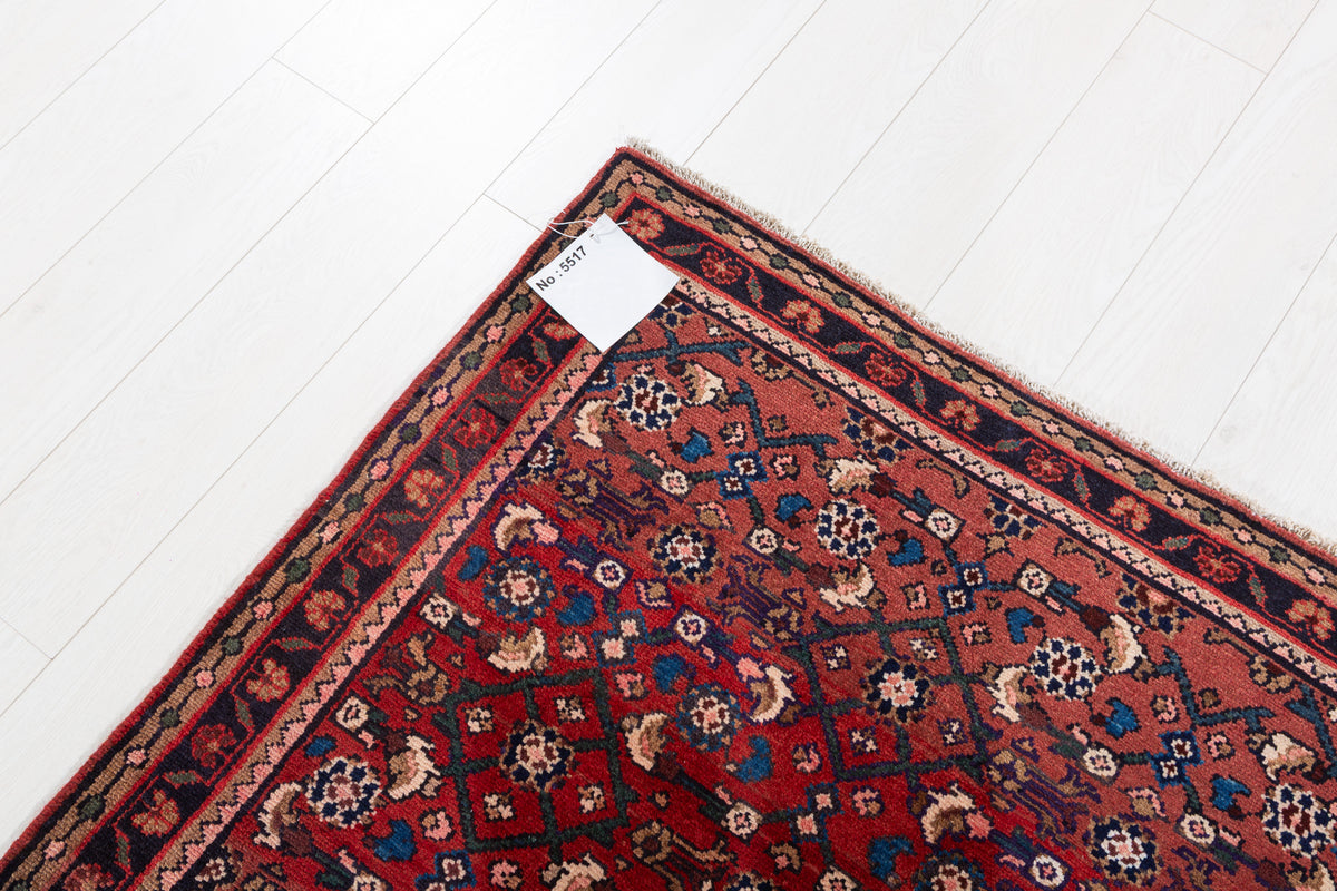 Vintage Rust Red Allover Diamond Lattice Hand-Knotted Area Rug – 7' 2" x 3' 5" (219 x 105 cm)