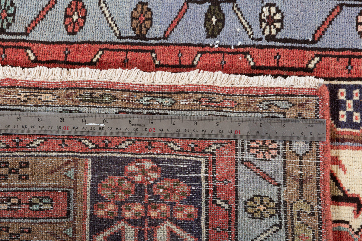 Vintage Brown and Blue Geometric Medallion Hand-Knotted Area Rug – 6' 4" x 3' 3" (194 x 98 cm)