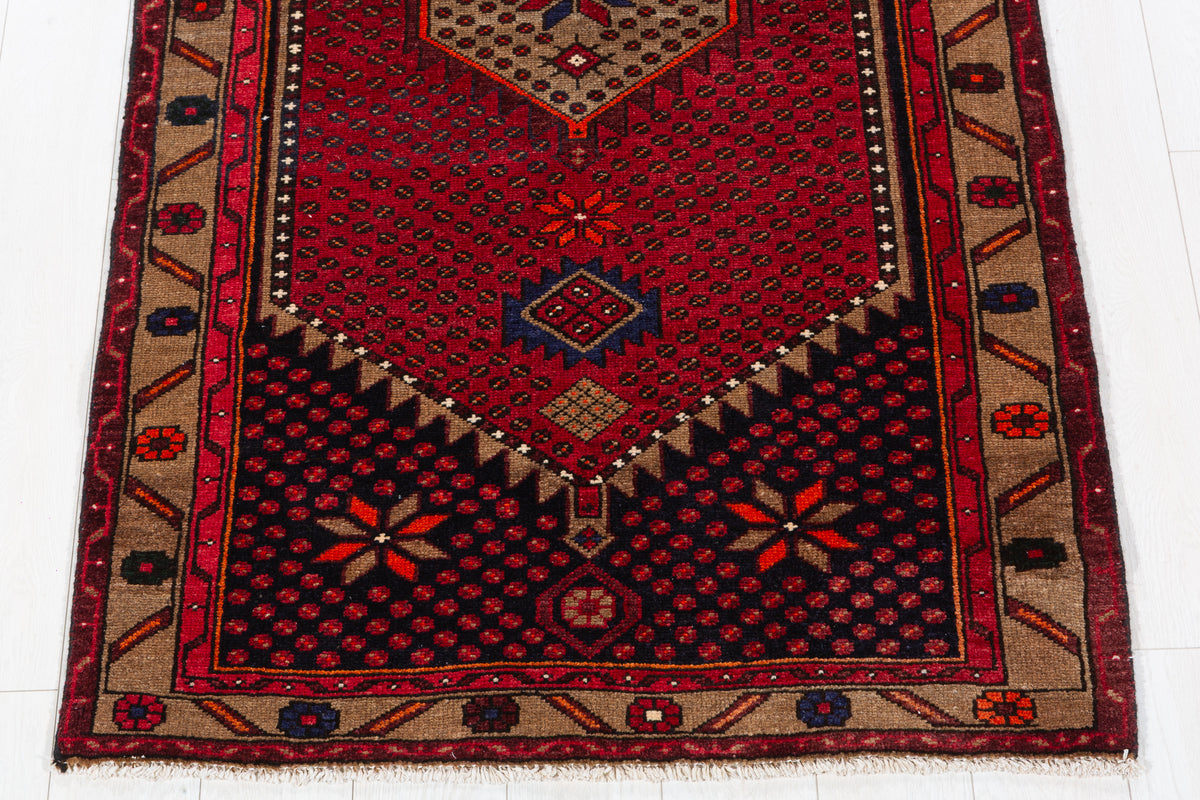 Vintage Red and Brown Allover Geometric Hand-Knotted Area Rug – 6' 6" x 3' 5" (198 x 104 cm)