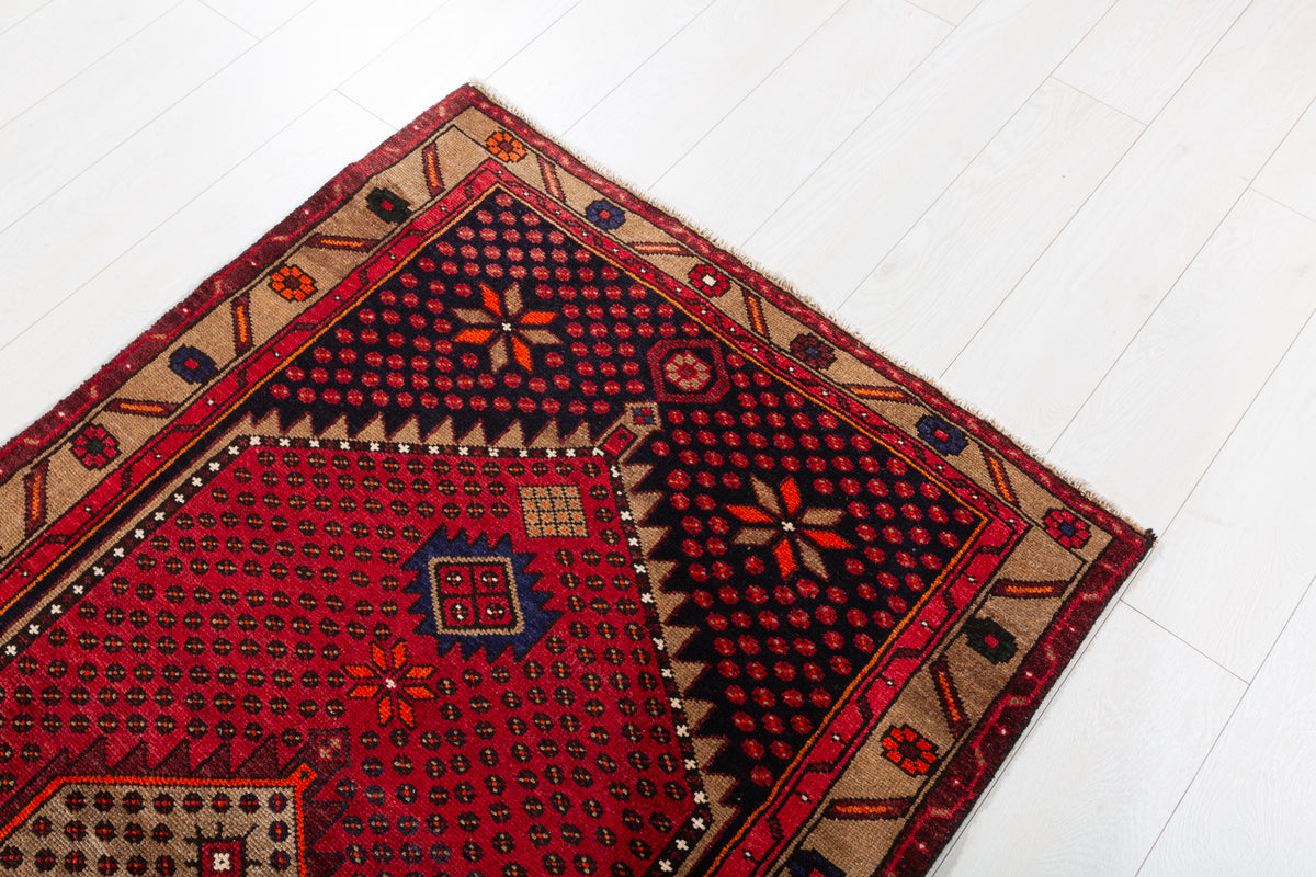 Vintage Red and Brown Allover Geometric Hand-Knotted Area Rug – 6' 6" x 3' 5" (198 x 104 cm)