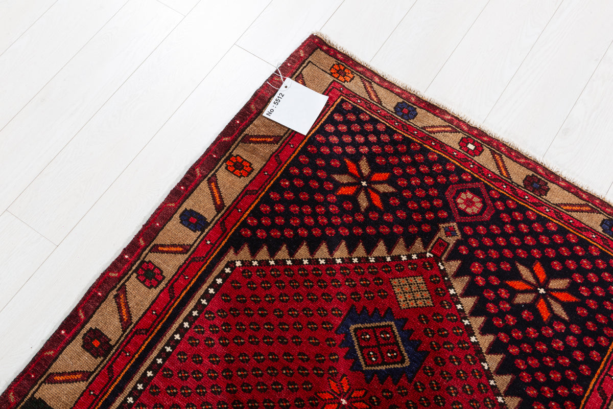 Vintage Red and Brown Allover Geometric Hand-Knotted Area Rug – 6' 6" x 3' 5" (198 x 104 cm)