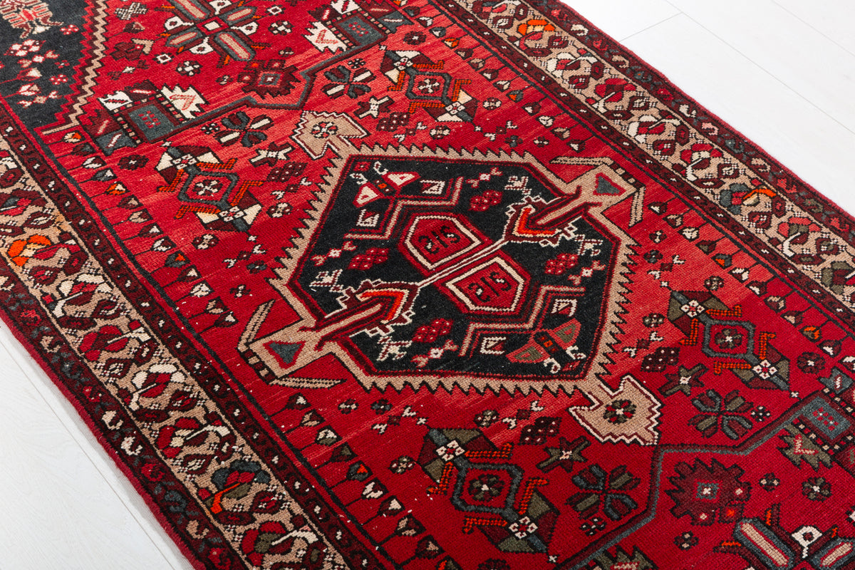Vintage Red and Brown Diamond medallion Hand-Knotted Area Rug – 6' 6" x 3' 3" (199 x 100 cm)