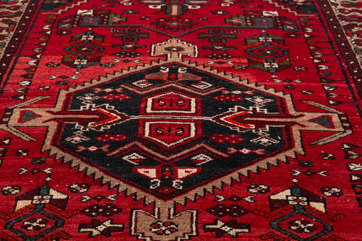 Vintage Red and Brown Diamond medallion Hand-Knotted Area Rug – 6' 6" x 3' 3" (199 x 100 cm)