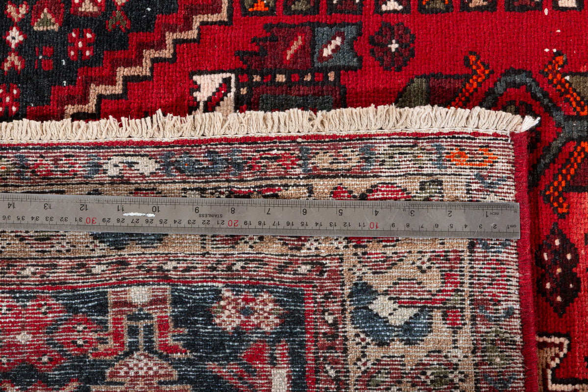 Vintage Red and Brown Diamond medallion Hand-Knotted Area Rug – 6' 6" x 3' 3" (199 x 100 cm)