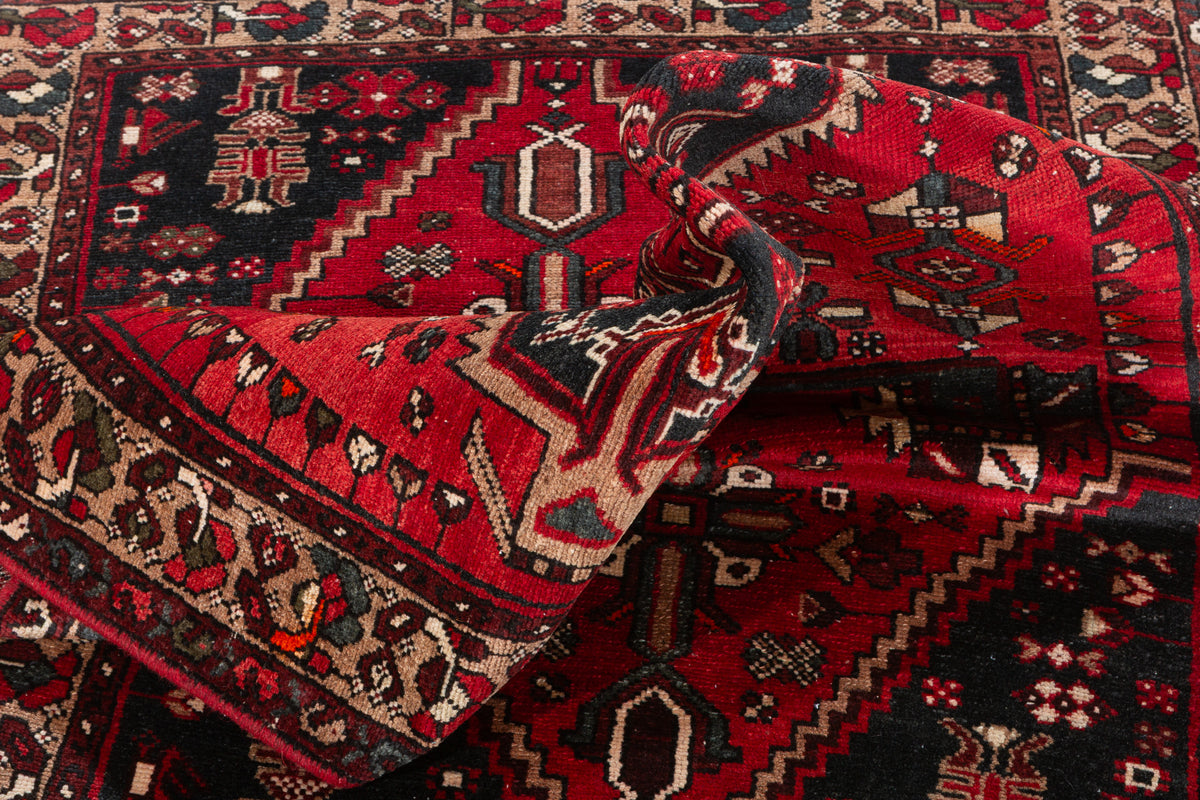 Vintage Red and Brown Diamond medallion Hand-Knotted Area Rug – 6' 6" x 3' 3" (199 x 100 cm)