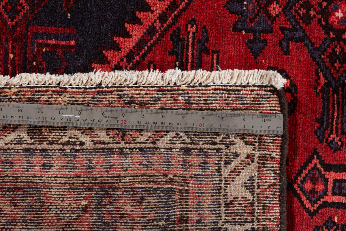 Vintage Red and Navy Blue Medallion Hand-Knotted Area Rug – 6' 5" x 3' 7" (196 x 108 cm)
