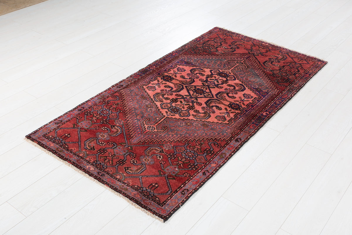 Tapis vintage rouge rouille et rose Ornate Medallion – 6' 1" x 3' 2" (186 x 96 cm)