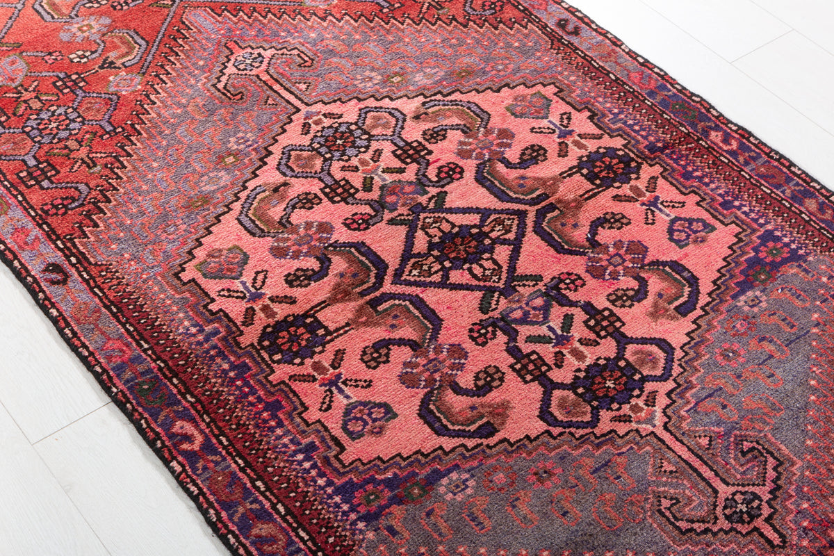 Tapis vintage rouge rouille et rose Ornate Medallion – 6' 1" x 3' 2" (186 x 96 cm)