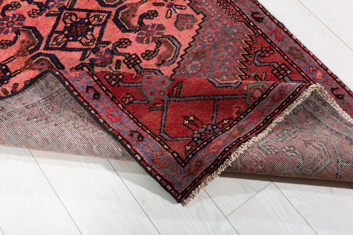 Tapis vintage rouge rouille et rose Ornate Medallion – 6' 1" x 3' 2" (186 x 96 cm)