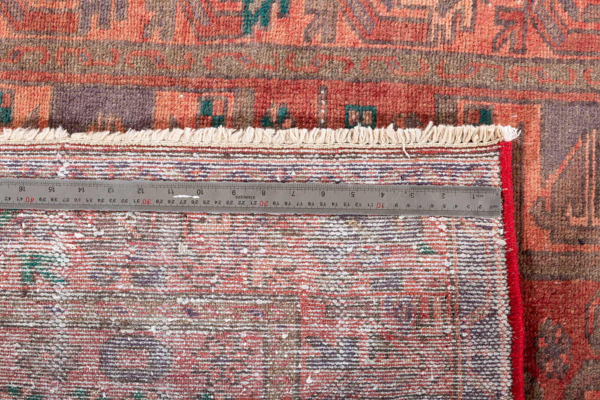 Vintage Faded Brick Red Allover Geometric Hand-Knotted Area Rug – 6' 7" x 3' 7" (201 x 109 cm)