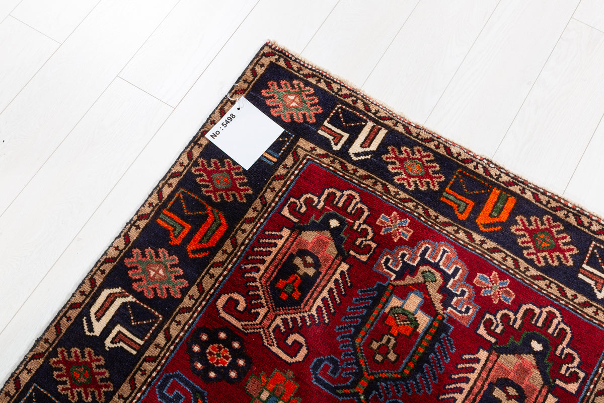 Vintage Red and Deep Navy Blue Tribal Allover Hand-Knotted Area Rug – 6' 5" x 3' 5" (196 x 103 cm)