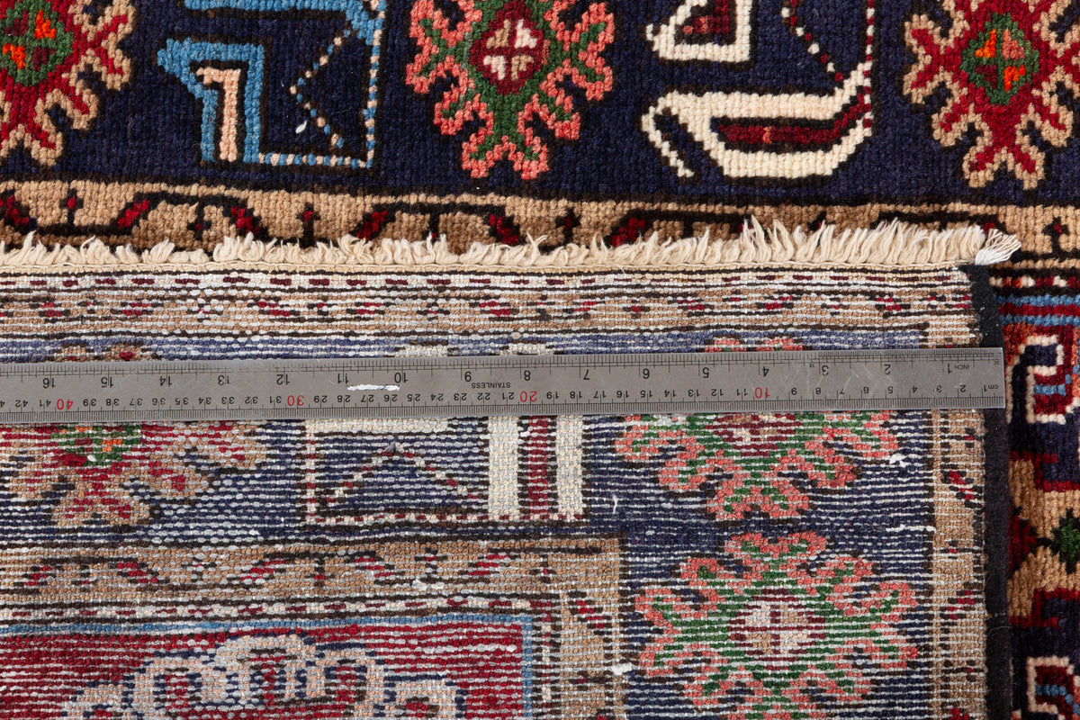 Vintage Red and Deep Navy Blue Tribal Allover Hand-Knotted Area Rug – 6' 5" x 3' 5" (196 x 103 cm)