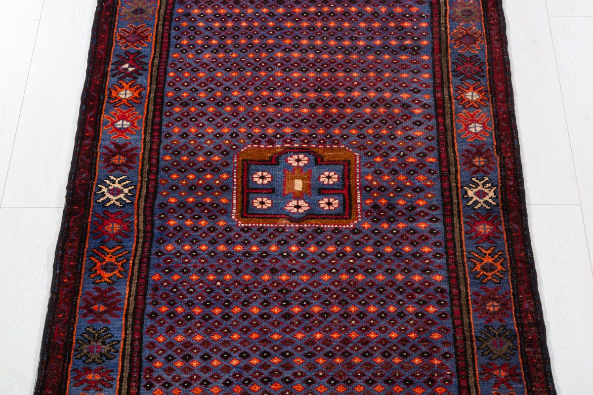 Tapis vintage bleu royal à motif intégral Lattice – 6' 4" x 3' 5" (192 x 104 cm)