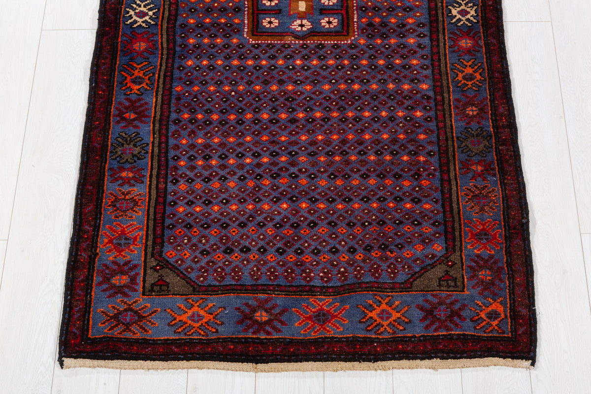 Tapis vintage bleu royal à motif intégral Lattice – 6' 4" x 3' 5" (192 x 104 cm)