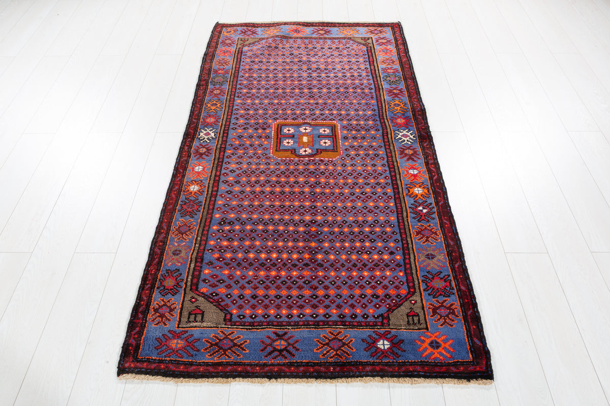 Tapis vintage bleu royal à motif intégral Lattice – 6' 4" x 3' 5" (192 x 104 cm)