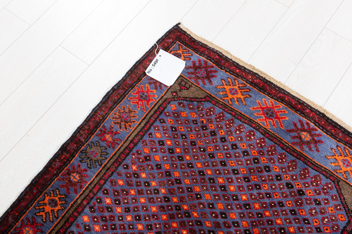 Tapis vintage bleu royal à motif intégral Lattice – 6' 4" x 3' 5" (192 x 104 cm)