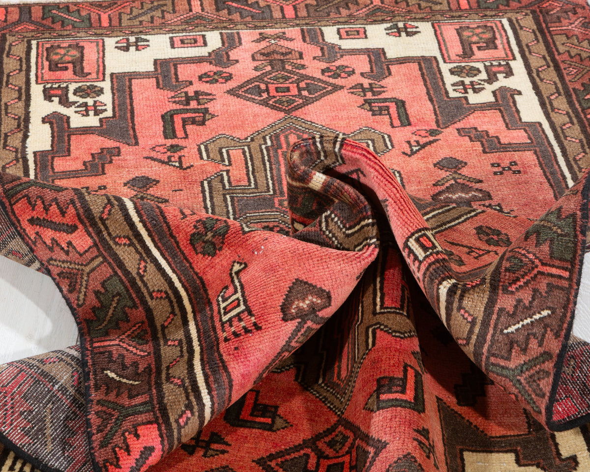 Tapis vintage délavé pêche Tribal à motif géométrique – 6' 0" x 3' 2" (183 x 97 cm)