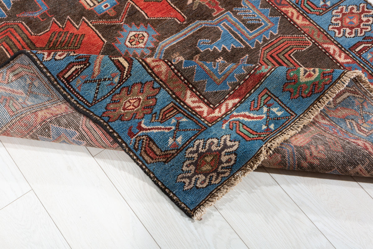 Vintage Charcoal Black and Blue Allover Geometric Hand-Knotted Area Rug – 6' 0" x 3' 10" (183 x 118 cm)