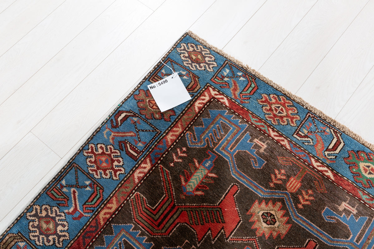 Vintage Charcoal Black and Blue Allover Geometric Hand-Knotted Area Rug – 6' 0" x 3' 10" (183 x 118 cm)